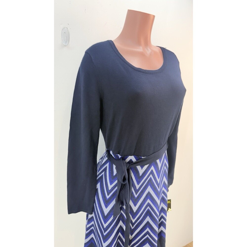 Taylor Blue Feminine Belted Knit Midi Sweater Dress Size Large - Picture 7 of 16